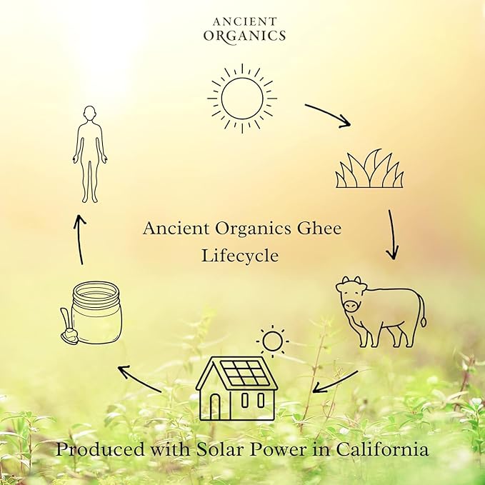 Ancient Organics Ghee, Organic Grass Fed Ghee Butter - Gluten Free Ghee, Clarified Butter, Vitamins