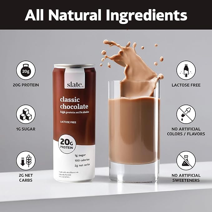 Slate Milk - High Protein Milk Shake - Core Variety Pack - Classic Chocolate, Dark Chocolate