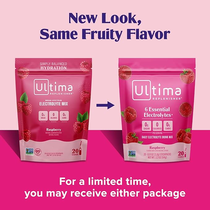 Ultima Replenisher Daily Electrolyte Powder Drink Mix ??Sugar Free ??Raspberry, 20 Stickpacks