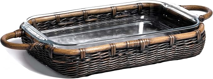 The Basket Lady Wicker Casserole Basket, 3 Quart, Antique Walnut Brown