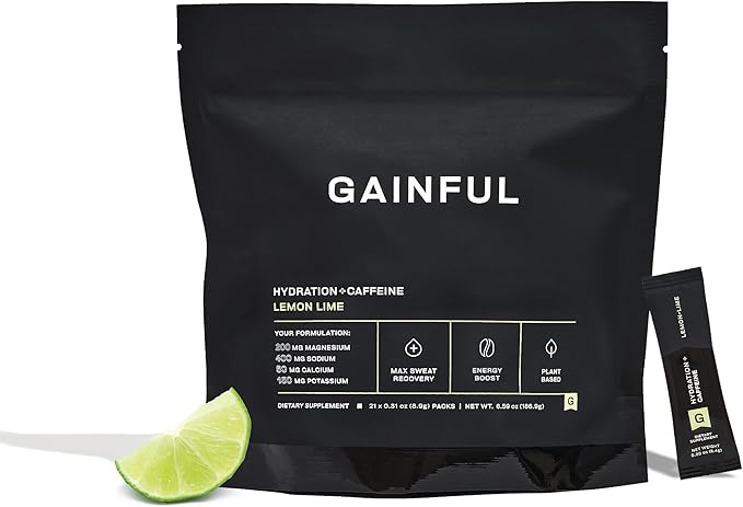 Gainful Hydration + Caffeine Packets with Key Electrolytes Magnesium & Sodium + L Theanine, Low