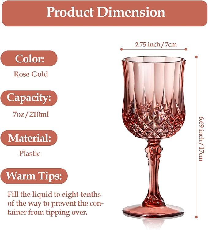 XUWAIDSGN 48 Pcs 7oz Plastic Vintage Wine Glasses Drinking Glasses Unbreakable Wedding Glassware