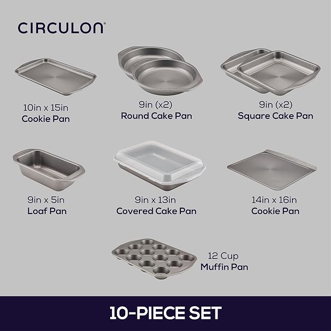 Circulon Total Nonstick Bakeware Set with Nonstick Bread Pan, Cookie Sheet, Baking Pan, Baking