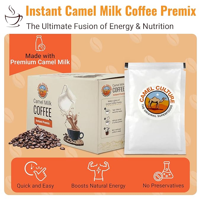 Camel Milk Coffee Instant Premix Sachets - Nutrient Rich - Instant Coffee - 15G x 12 Sachets