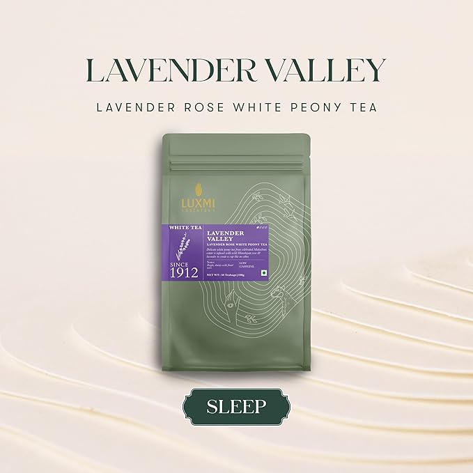 Luxmi Estates Lavender Valley Organic Lavender Tea (50 Tea Bags) Low Caffeine Tea Bags For Sleep