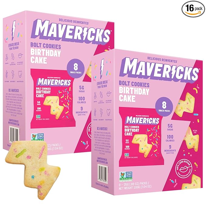 Mavericks Birthday Cake Bolt Cookies - Plant-Based Birthday Cake Confetti Cookies, Egg-Free