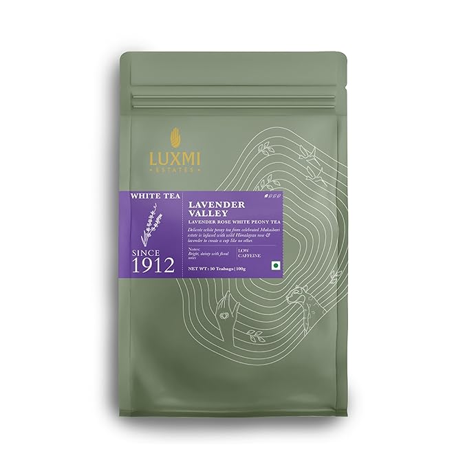Luxmi Estates Lavender Valley Organic Lavender Tea (50 Tea Bags) Low Caffeine Tea Bags For Sleep