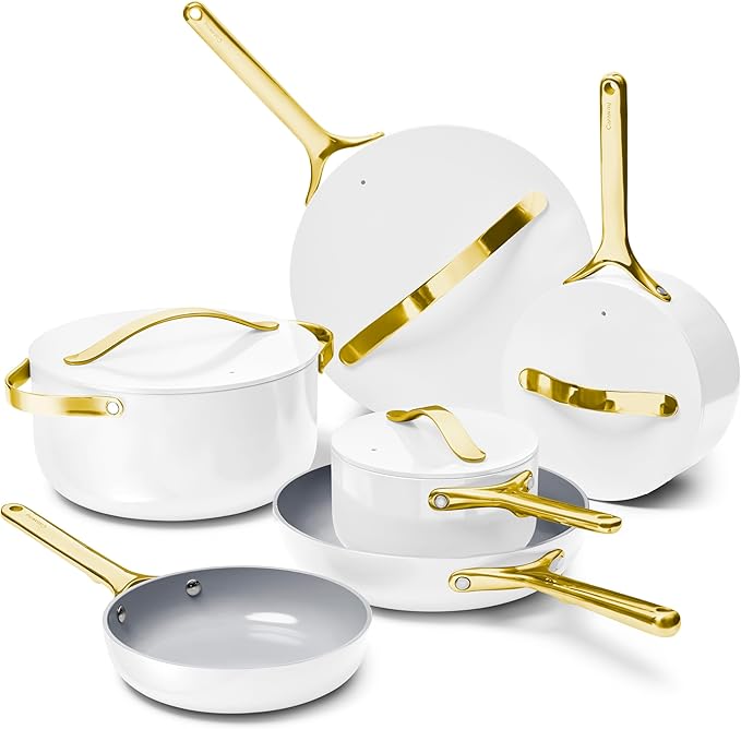 Caraway Deluxe Nonstick Ceramic Cookware Set (16 Piece) Pots, Frying Pans, Lids and Kitchen Storage