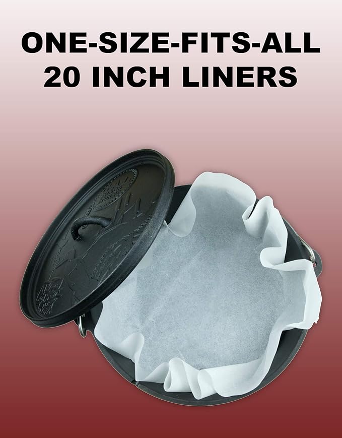 CampLiner Disposable Dutch Oven Liners ??20 Pack Extra-Thick Parchment Paper Rounds for