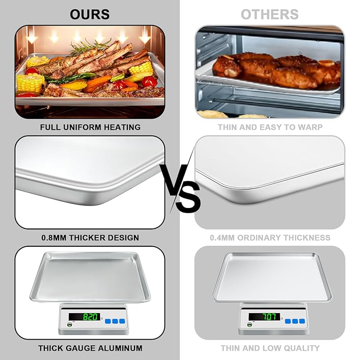 Half Sheet Pans with Rack Set, 18 Inch Commercial Quality Baking Sheet Pan Set, Natural Aluminum