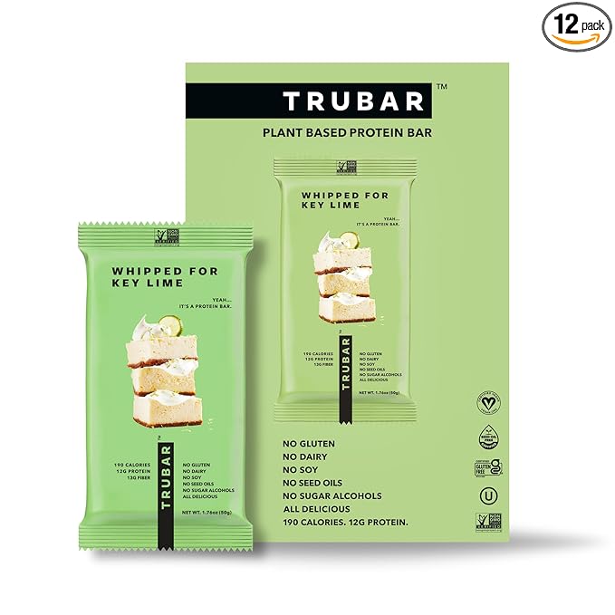 TRUBAR Vegan Protein Bar, Whipped for Key Lime, Gluten Free, Plant Based, High Fiber, Dairy Free