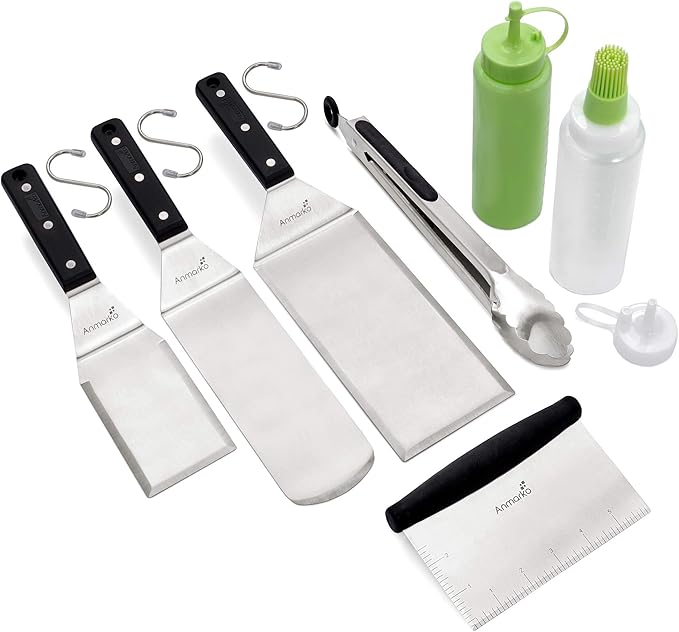 Metal Spatula Set - Griddle Accessories kit - Grill Flat Spatula Pancake Flipper Hamburger Turner
