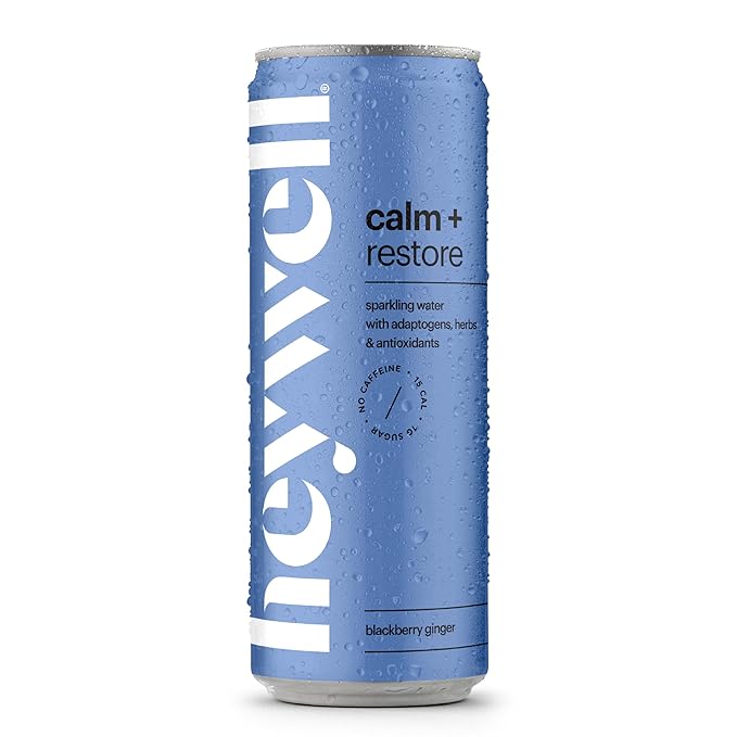 Heywell Sparkling Adaptogenic Water Calm and Restore, Blackberry Ginger Flavor 12 Fluid Ounce (Pack
