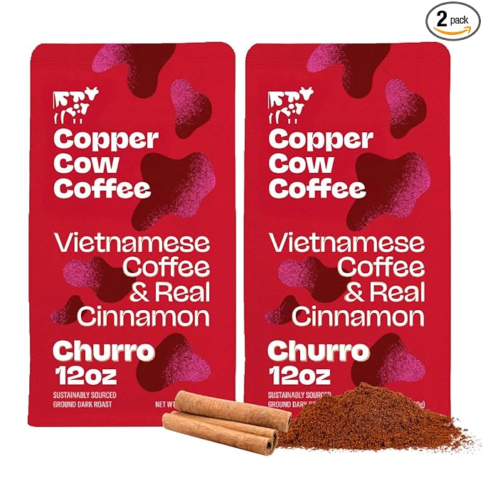 Copper Cow Premium Vietnamese Ground Coffee, 24 OZ | Churro Flavored Coffee | Dark Roast Made with