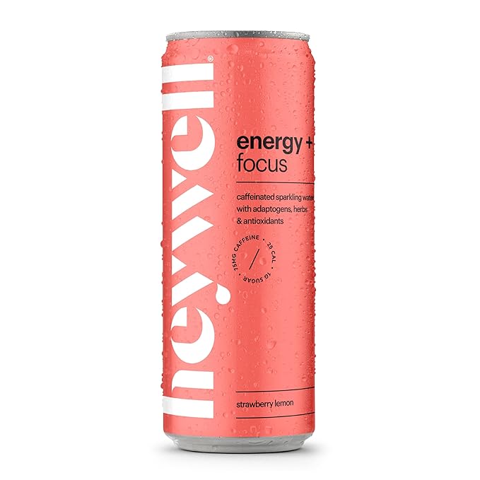 Heywell Sparkling Adaptogenic Water Energy and Focus, Strawberry Lemon Flavor 12 Fluid Ounce (Pack
