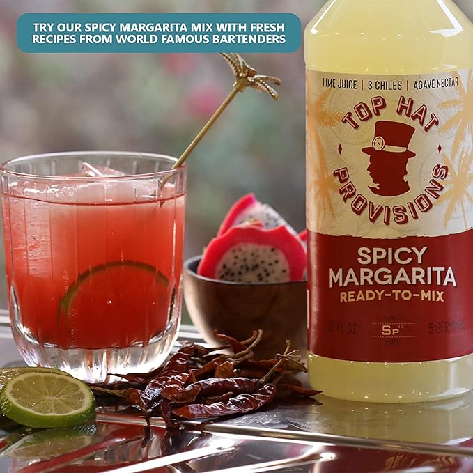Top Hat Spicy Margarita Drink Mix - Handcrafted with 3 Chiles, Pineapple, Organic Agave Nectar &
