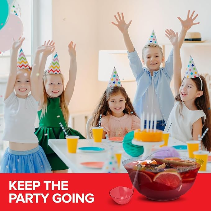Premium Plastic Punch Bowl with Ladle, Fancy Disposable Punch Bowls for Parties, Holidays, Schools