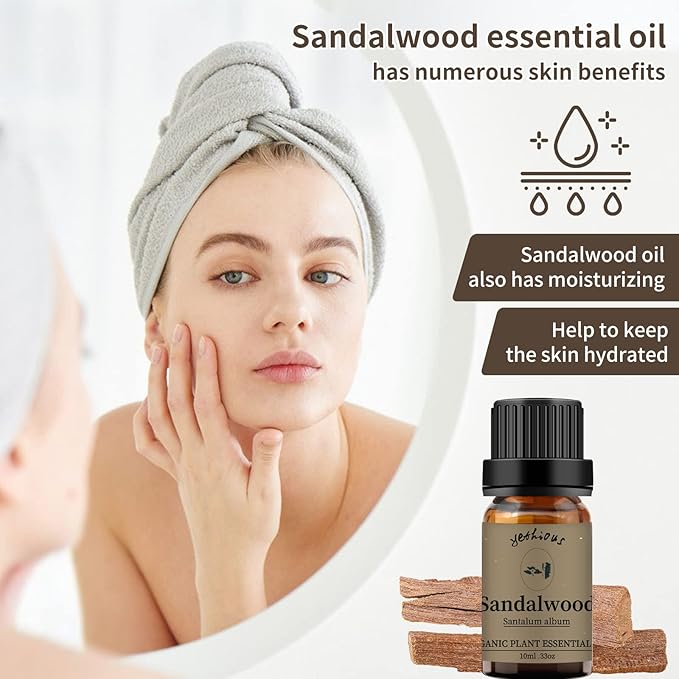 yethious Sandalwood Essential Oils for Diffuser & Aromatherapy Pure Sandalwood Oil for Skin, Hair