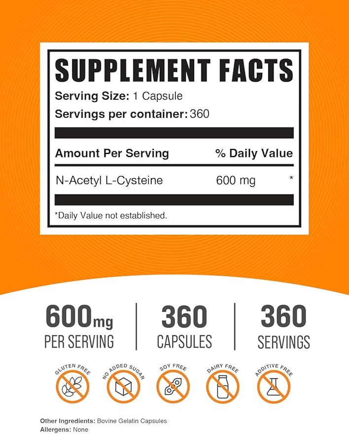 BulkSupplements.com N-Acetyl L-Cysteine Capsules - N-Acetyl Cysteine 600mg, NAC Supplement - 600mg