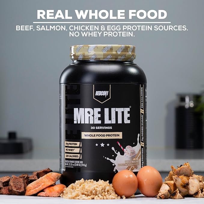 REDCON1 MRE Lite Whole Food Protein Powder, Vanilla Milkshake - Low Carb & Whey Free Meal