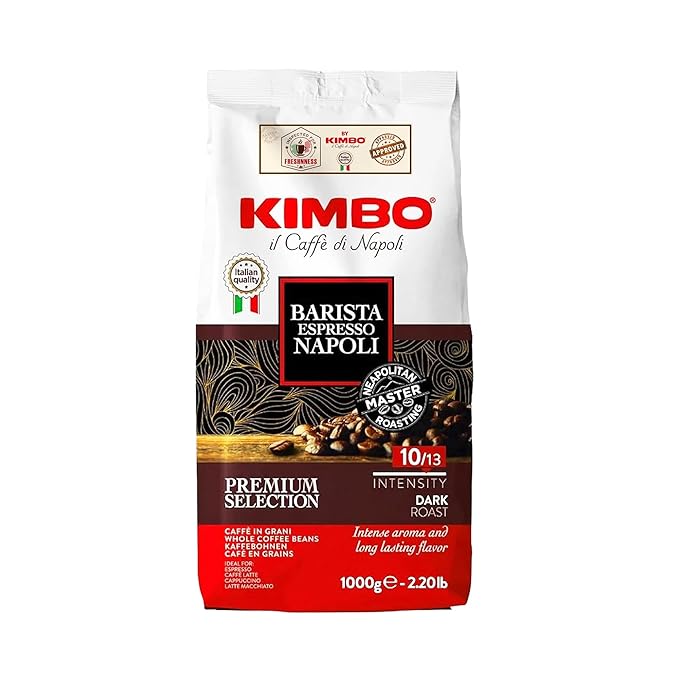 Kimbo Barista Espresso Napoli | Premium Selection | 10/13 Intensity | Whole Bean Coffee | Dark
