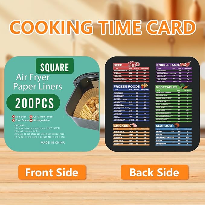 200PCS Air Fryer Liners Disposable: Square 7.9 Inch Non-Stick Airfryer Paper Liners - Food Grade