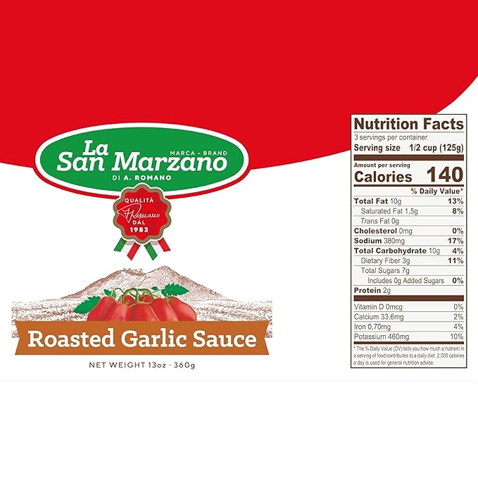 La San Marzano Roasted Garlic Sauce, 13 oz, Pasta Sauce Made in Italy, All Purpose Tomato Premium