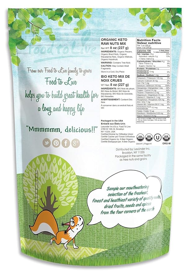 Food to Live Organic Keto Raw Nuts Mix, 8 Ounces ??Snack Contains Non-GMO Brazil Nuts, Pecans