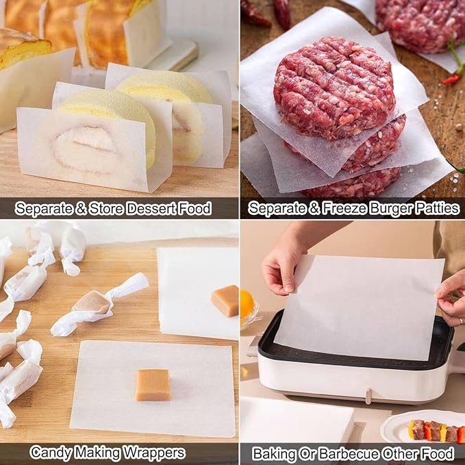300Pcs Burger Patty Paper, AIMEIKI 7x7 Inch Parchment Paper Squares for Burger Press, Unbleached