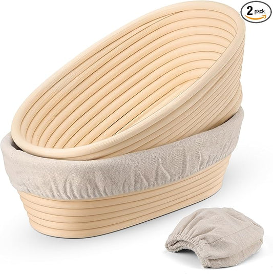 P&P CHEF Sourdough Bread Proofing Basket Set of 2, 10 Inch Oval Dough Proofing Bowls, Sourdough