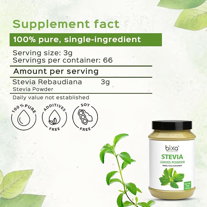 Bixa Botanical Stevia Leaf Powder | Stevia Rebaudiana | 200 GRAMS / 7 OZ | Natural Alternative of