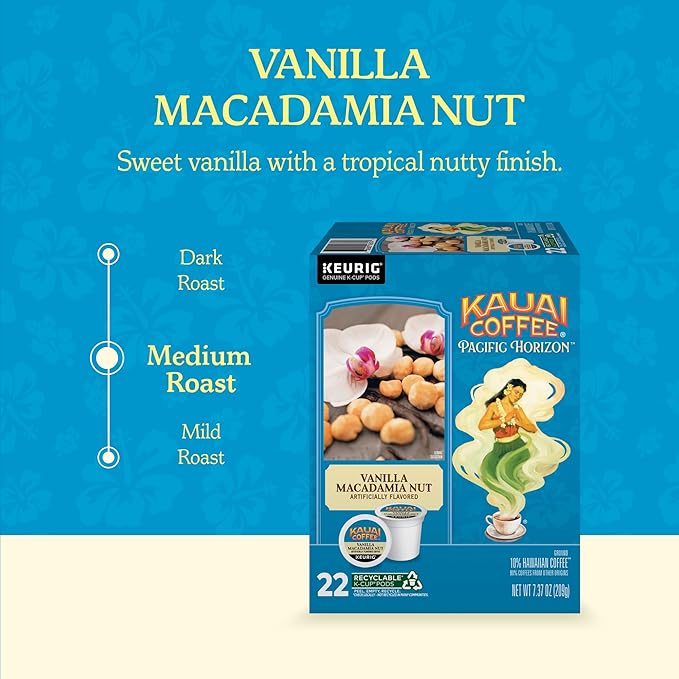 Kauai Coffee K-Cup Pods for Keurig Brewers – Arabica Coffee, 10% Hawaiian – Medium Roast, Vanilla