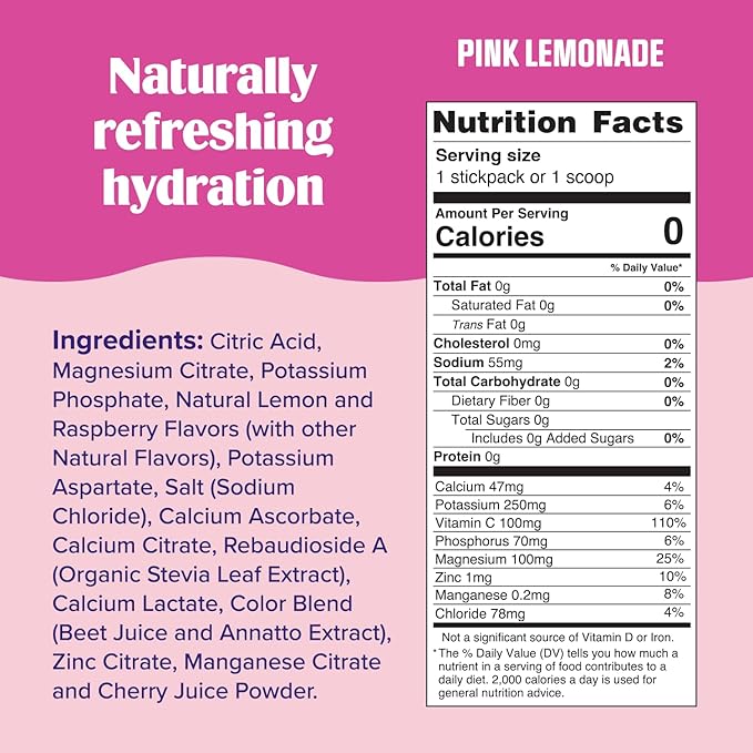 Ultima Replenisher Daily Electrolyte Powder Drink Mix ??Sugar Free ??Pink Lemonade, 20 Stickpacks