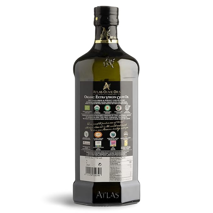 Atlas 750 mL Organic Cold Press Extra Virgin Olive Oil in Glass Bottle, Polyphenol Rich from