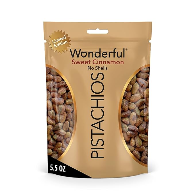 Wonderful Pistachios No Shells, Sweet Cinnamon Flavored Nuts, 5.5 Ounce Resealable Bag, Protein