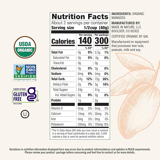 Made In Nature Organic Dried Mangoes, 3 Ounce (Pack of 6) ??Vegan Snack, Non-GMO, Unsulfured