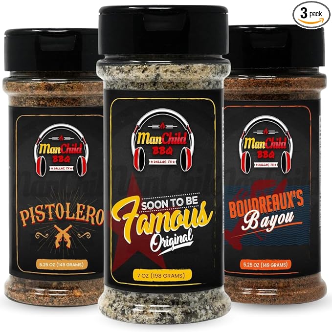 Manchild BBQ Rub Spices and Seasonings Gift Set | All Natural Texas Spice Dry Rubs for Cooking &