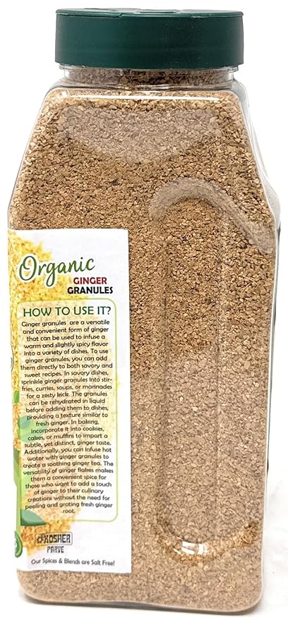 Rani Organic Granulated Ginger (Adarak Granules) 16oz (1lb) 454g PET Jar ~ All Natural | Gluten