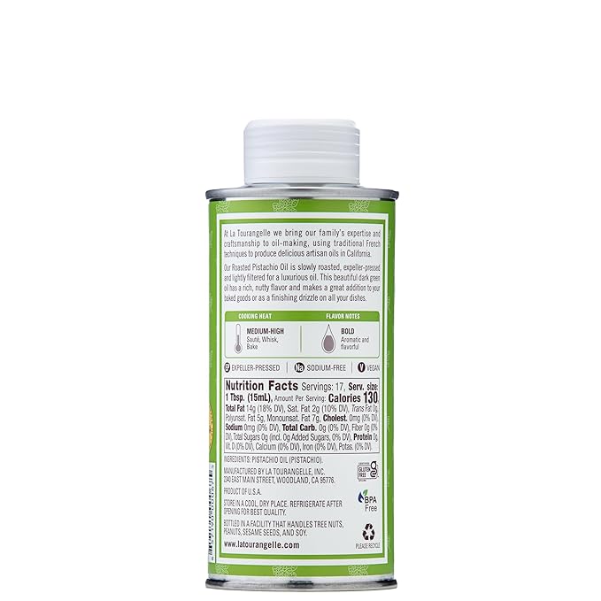 La Tourangelle, Roasted Pistachio Expeller-Pressed Oil for Cooking, Baking, and Beauty, Adds Flavor