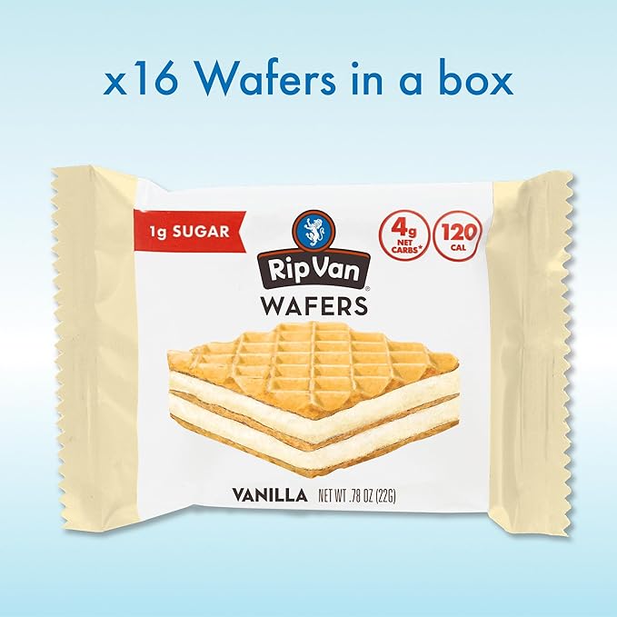 Rip Van Vanilla Keto Wafer Cookies, Healthy Vegan Snack, Non GMO, Low Carb, Low Sugar (1g), Low