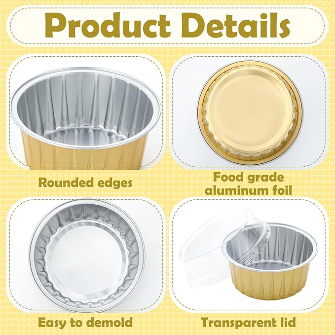 Hushee 600 Pcs Aluminum Foil Baking Cups with Lids and Spoons 5oz Disposable Ramekins Dessert