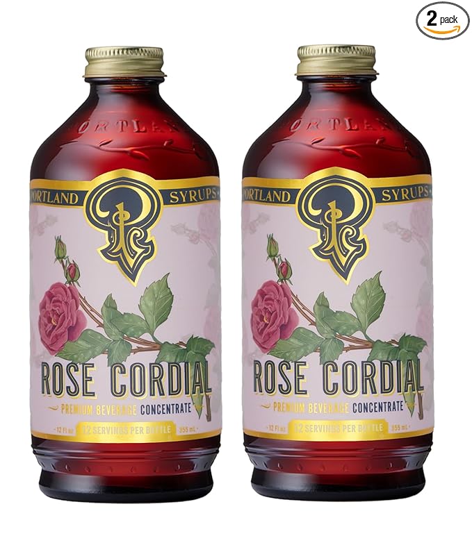 Portland Syrups Rose Cordial Syrup - Craft Exquisite Floral Beverages for Cocktails, Mocktails