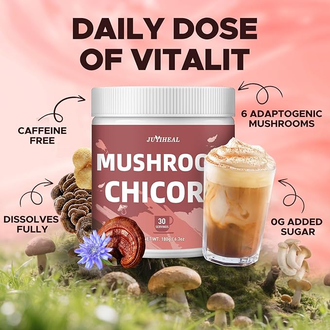JUYIHEAL Mushroom Chicory, Mushroom Chicory Coffee 6 Mushrooms with Chicory Root for Energy, Focus