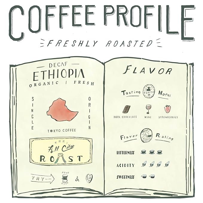 TOKYO COFFEE Ethiopia Moka Organic Decaf Coffee Beans - 24 oz Medium Dark Roast Whole Bean - Smooth