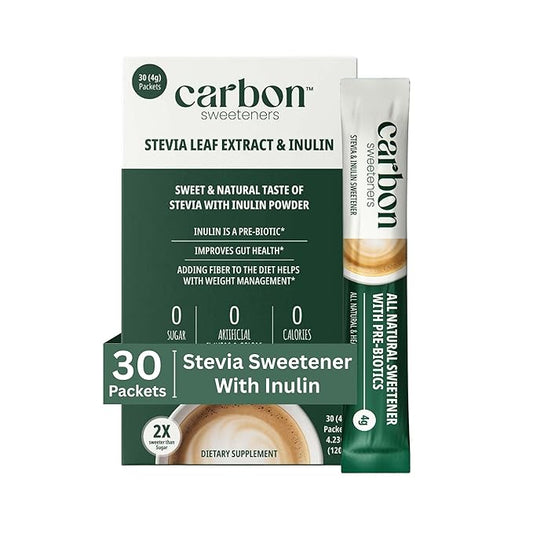 Carbon Sweeteners Stevia Powder Sweetener Packets with an Inulin Supplement - Good Source of