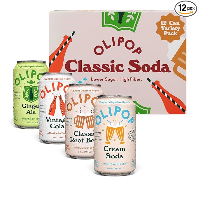 OLIPOP Prebiotic Soda Pop, Classic Soda Variety, Pantry Pack Packed with Prebiotics, Fiber, and