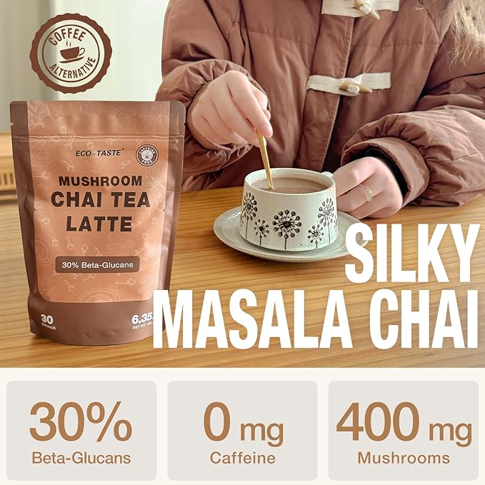 Chai Tea Latte with Mushrooms - 30 Servings, 30% Beta-Glucans - Lion's Mane, Reishi Spore, Turkey