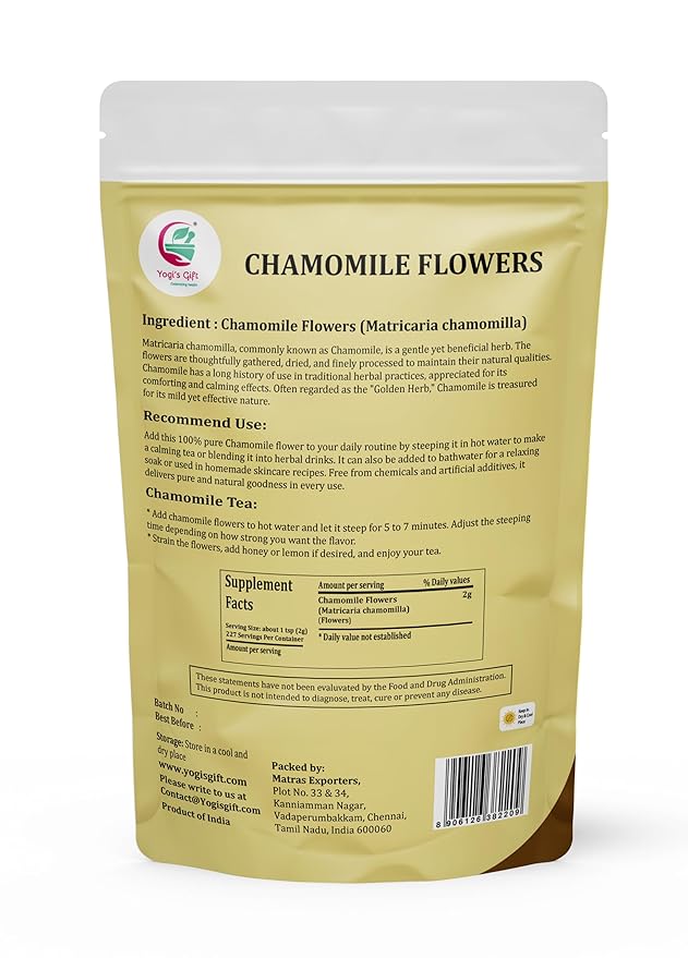 Chamomile Flowers 1 LB, 100% Natural Loose Leaf Chamomile Tea, Whole Dried Flowers for Herbal Tea