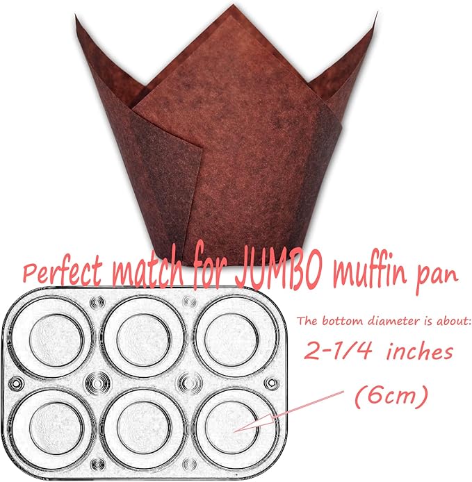 Jumbo Extra Large size Brown Tulip Baking Cups 2-1/4"(Base diameter) x 3-3/4"(Wall height)