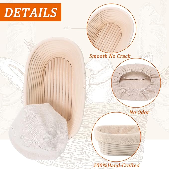 10 inch Oval Banneton Bread Proofing Basket Sourdough Bread Baking Supplies Set of 4 Sourdough